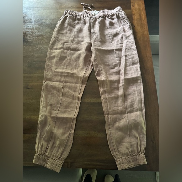 Cynthia Rowley Dusty Rose Linen Joggers with Elastic Cuffs Size L - Picture 1 of 5